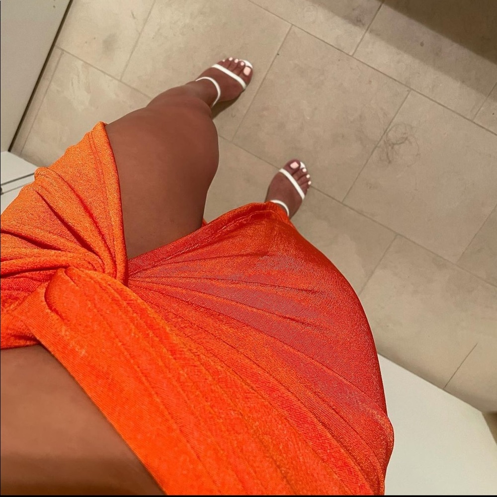 JLuxLabel Orange Namya Knotted Slit Sexy Skirt S - Picture 13 of 16
